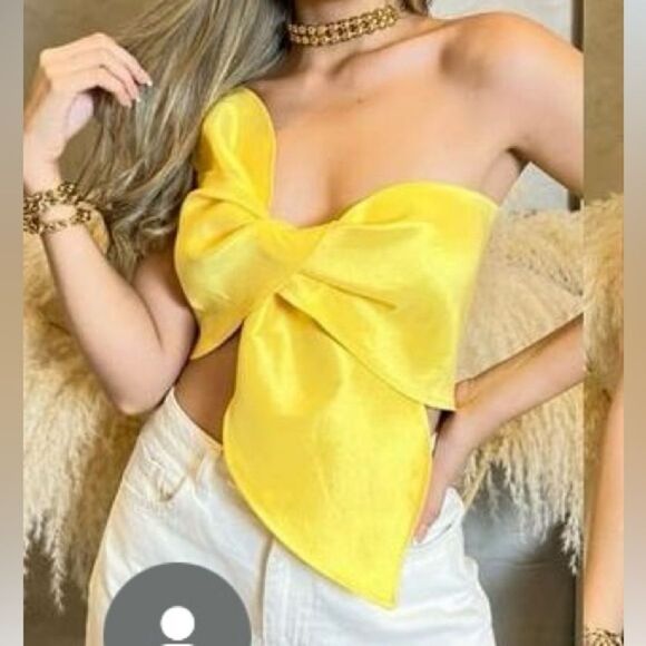 Tops - Yellow Women's Sleeveless Crop Tube Top Strapless Bow Twist Tie Front Sz One Siz